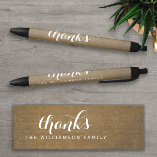 Stylo Noir Rustique Kraft Print - Merci Famille Thanksgiving