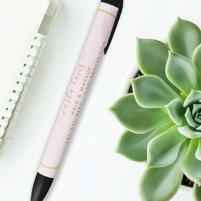 Stylo Noir Salon Cercle Or Aquarelle Rose Pâle (Créateur téléchargé)