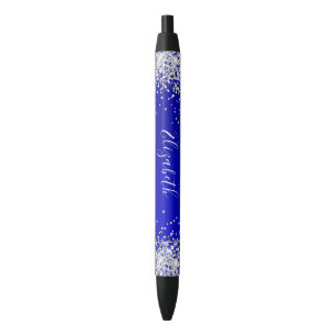 Stylo Noir Satin Bleu Pailleté Argenté Brillante