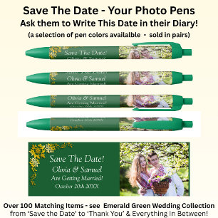 Stylo Noir Sauvegarder la date - Photo + Émeraude vert et or