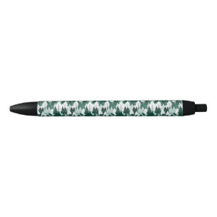 Stylo Noir Scène hivernale de neige en forêt Motif Arbres Noë