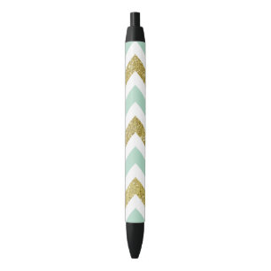 Stylo Noir Scintillement Chevron de Faux de menthe et d'or