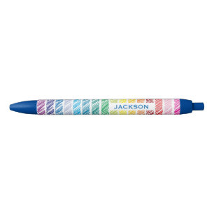 Stylo Noir Scribbles arc-en-ciel colorés rayés Personnalisés