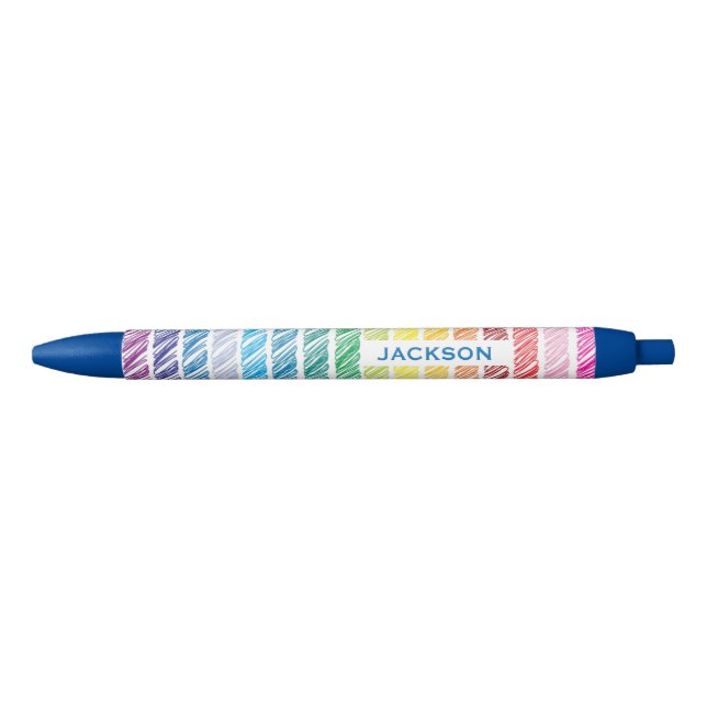 Stylo Noir Scribbles arc-en-ciel colorés rayés Personnalisés (Devant)