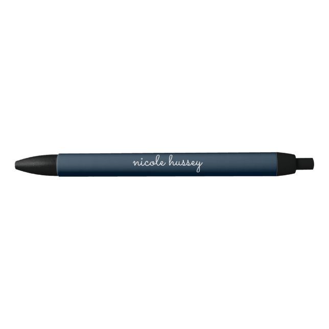 Stylo Noir Script bleu marine | Moderne Monogramme élégant (Devant)
