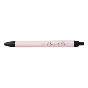 Stylo Noir Script de nom personnalisé rose pâle