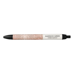 Stylo Noir Séquin Or Rose moderne Nom personnalisé