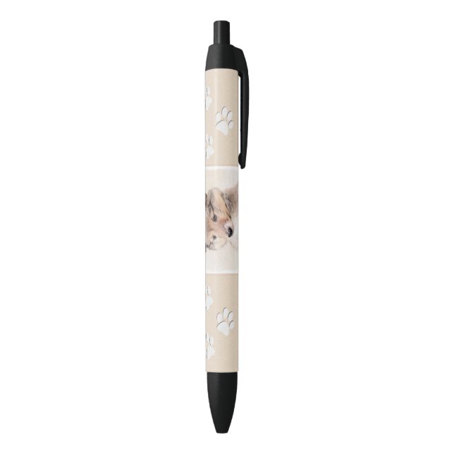Stylo Noir Shetland Sheepdog Puppy Peinture Chien original ar (Bas (Vertical))