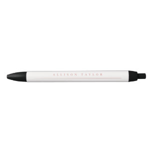 Stylo Noir Simple Élégant Rose Clair Nom Personnalisé Blanc