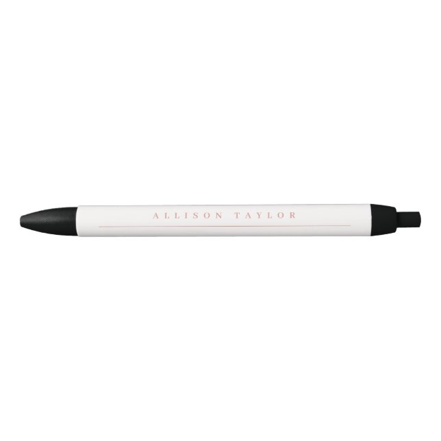 Stylo Noir Simple Élégant Rose Clair Nom Personnalisé Blanc (Devant)