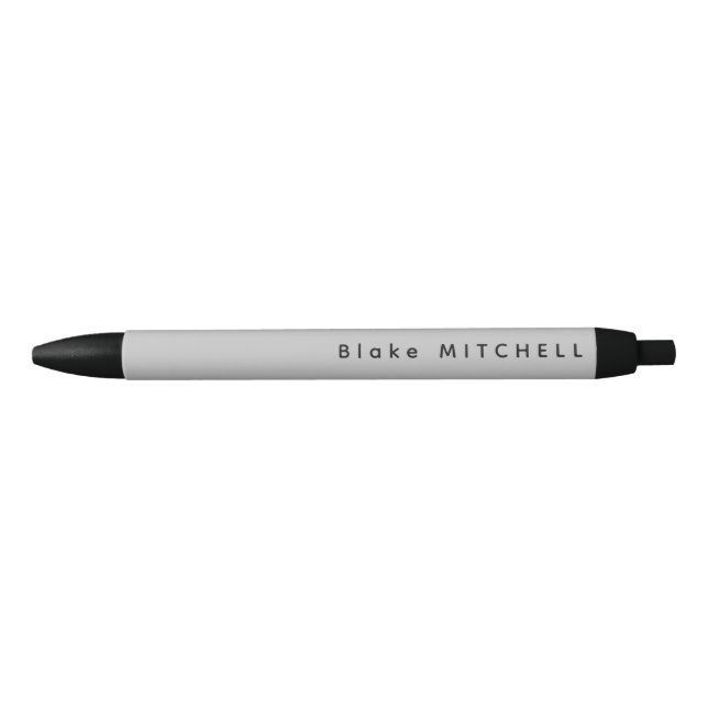 Stylo Noir Simple Monogramme Nom Gris Unique (Devant)