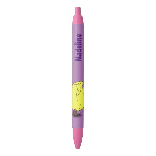 Stylo Noir Souris mignonne avec dessin animé au fromage (devant Vertical)