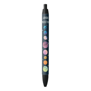 Stylo Noir Space Planets Stars Moon Galaxy Nom personnalisé