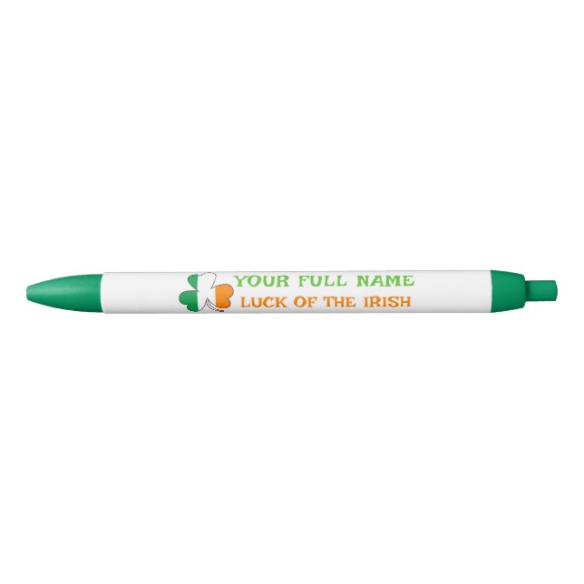 Stylo Noir St Patrick's Day Ireland Flag Custom Name Shamrock (Devant)