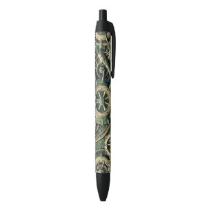 Stylo Noir Steampunk Industrial Green Clocwork Gears