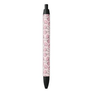 Stylo Noir Sucettes roses, sucettes en forme de cœur, motif d