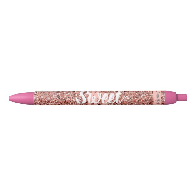 Stylo Noir Sweet 16 Rose Gold rose Parties scintillant Nom de (Devant)