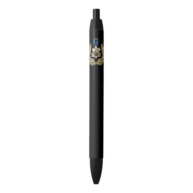Stylo Noir Symbole de la maçonnerie d'or (devant Vertical)