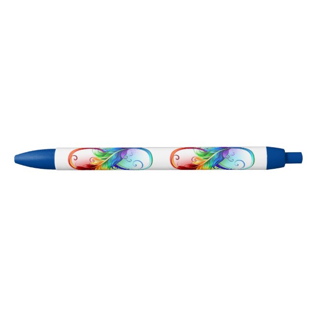 Stylo Noir Symbole d'infini avec plume arc-en-ciel (Devant)