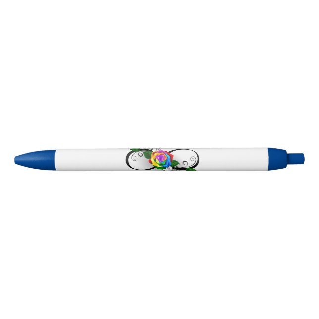 Stylo Noir Symbole d'infini avec Rose arc-en-ciel (Devant)