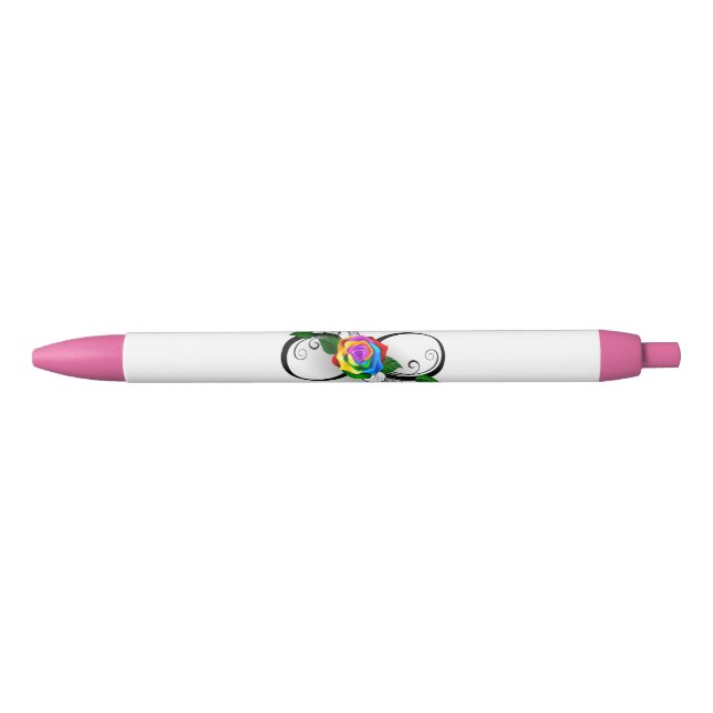 Stylo Noir Symbole d'infini avec Rose arc-en-ciel (Devant)