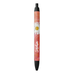 Stylo Noir Symbole hippie de la marguerite intérieure signe B