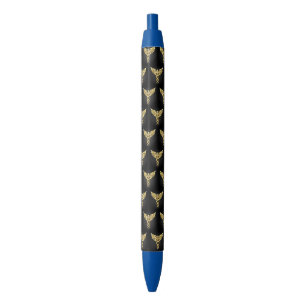 Stylo Noir Symbole Polygonal Or Caduceus