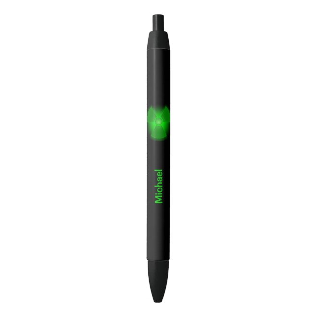 Stylo Noir Symbole rougeoyant vert drôle de radioactivité (devant Vertical)