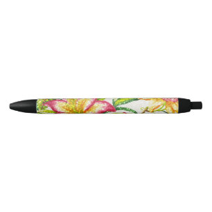 Stylo Noir Tapisserie florale de ressort éclatant