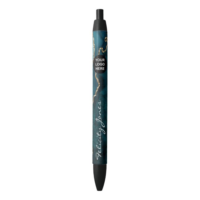 Stylo Noir Teal - Agate dorée et turquoise Affaires (devant Vertical)