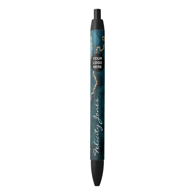 Stylo Noir Teal - Agate Turquoise et Or Affaires (devant Vertical)