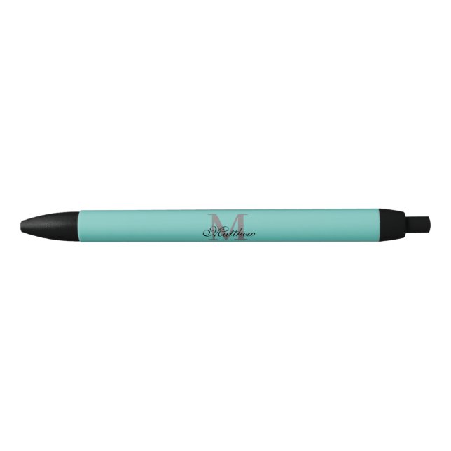 Stylo Noir Texte initial et nom personnalisé turquoise (Devant)