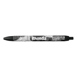 Stylo Noir Thème automne Feuille noire et blanche