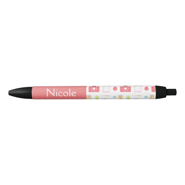 Stylo Noir Thème rose d'infirmière (Devant)