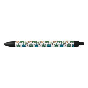 Stylo Noir Tortue de mer tropicale motif floral Océan côtie