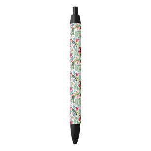Stylo Noir Toscanes et fleurs tropicales colorées motif