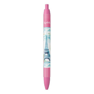 Stylo Noir Tour Eiffel Paris France Floral
