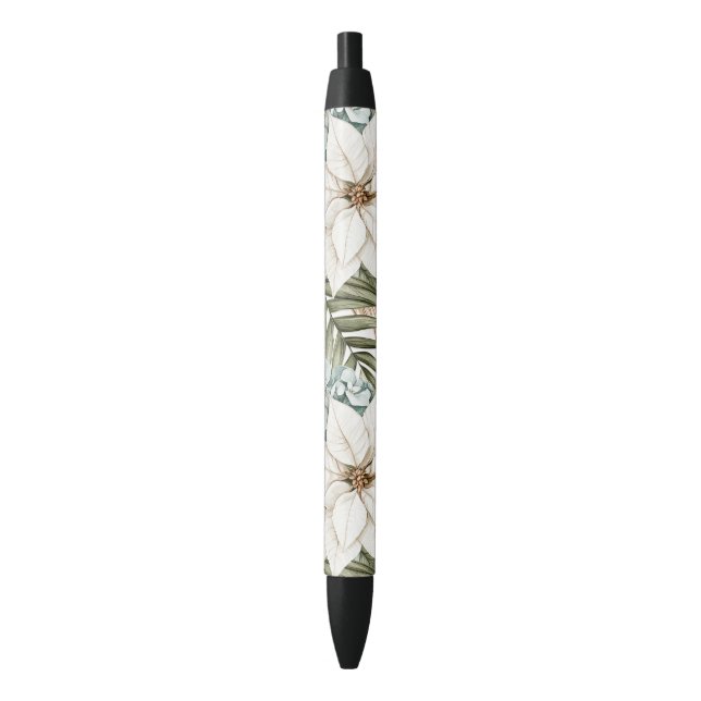 Stylo Noir Tropical Blue White Flowers Wedding (devant Vertical)