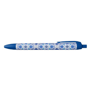 Stylo Noir Tuile chinoise de Nouveau d'art - bleu et blanc de