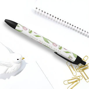 Stylo Noir Tulipe rose moderne personnalisée