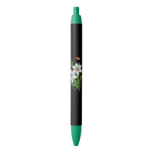 Stylo Noir Tulipes et jonquilles Fleurs Fond noir