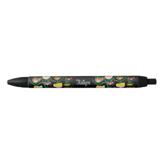 Stylo Noir Tulipes multicolores abstraites