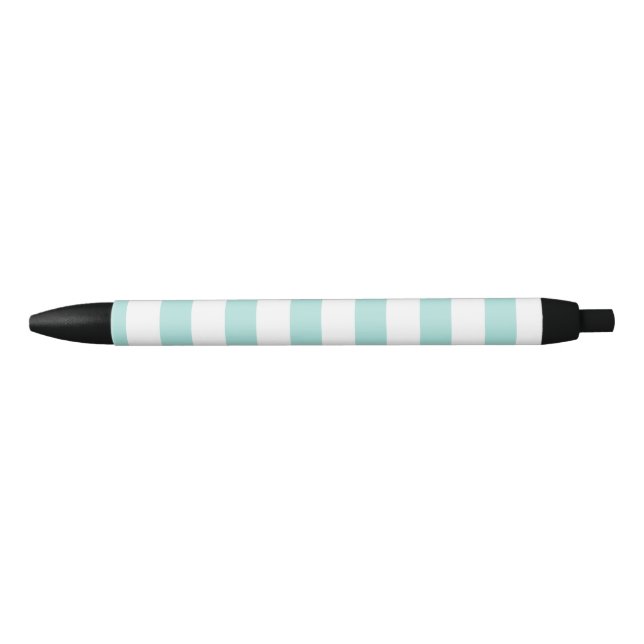 Stylo Noir Turquoise clair et blanc Large Horizontal rayé (Devant)