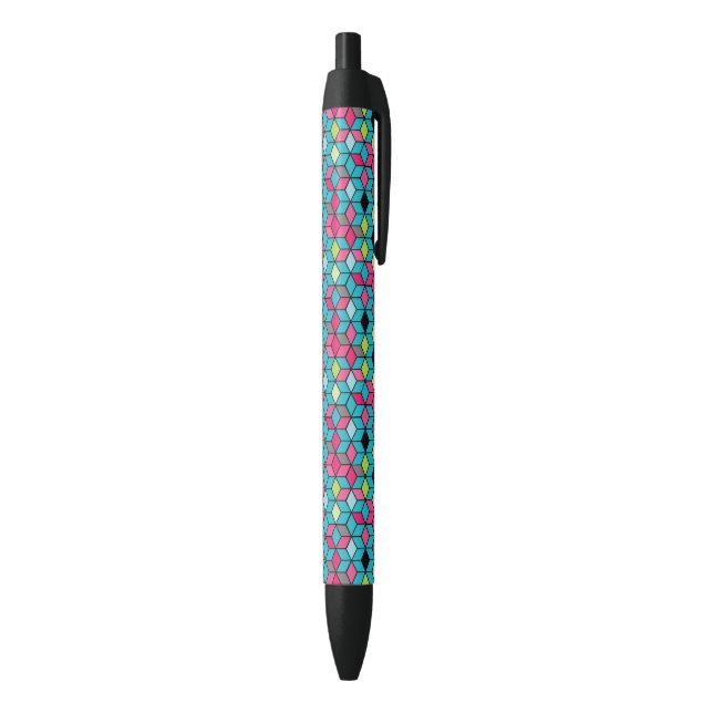 Stylo Noir Turquoise et motif rose de cube (Bas (Vertical))