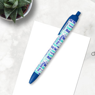 Stylo Noir Typographie bleue multilingue de Merci de