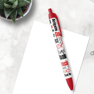 Stylo Noir Typographie multilingue noire rouge de Merci