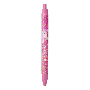 Stylo Noir Unicorn Pink Gold Parties scintillant Ombre Girly 