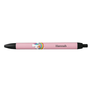 Stylo Noir Unicorne et arc-en-ciel avec nuages Kawaii Perso