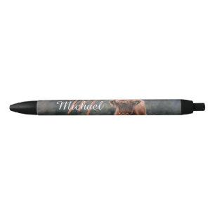 Stylo Noir Vache de Highland calvaire herbe d'automne monogra