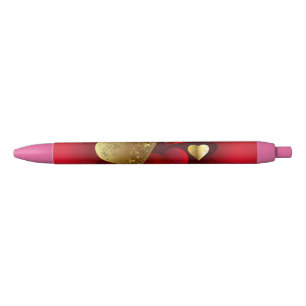 Stylo Noir Valentines dorées et rouges